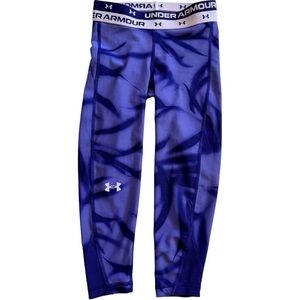 Under Armour Youth Small Purple Printed Compression Leggings Athletic Girls